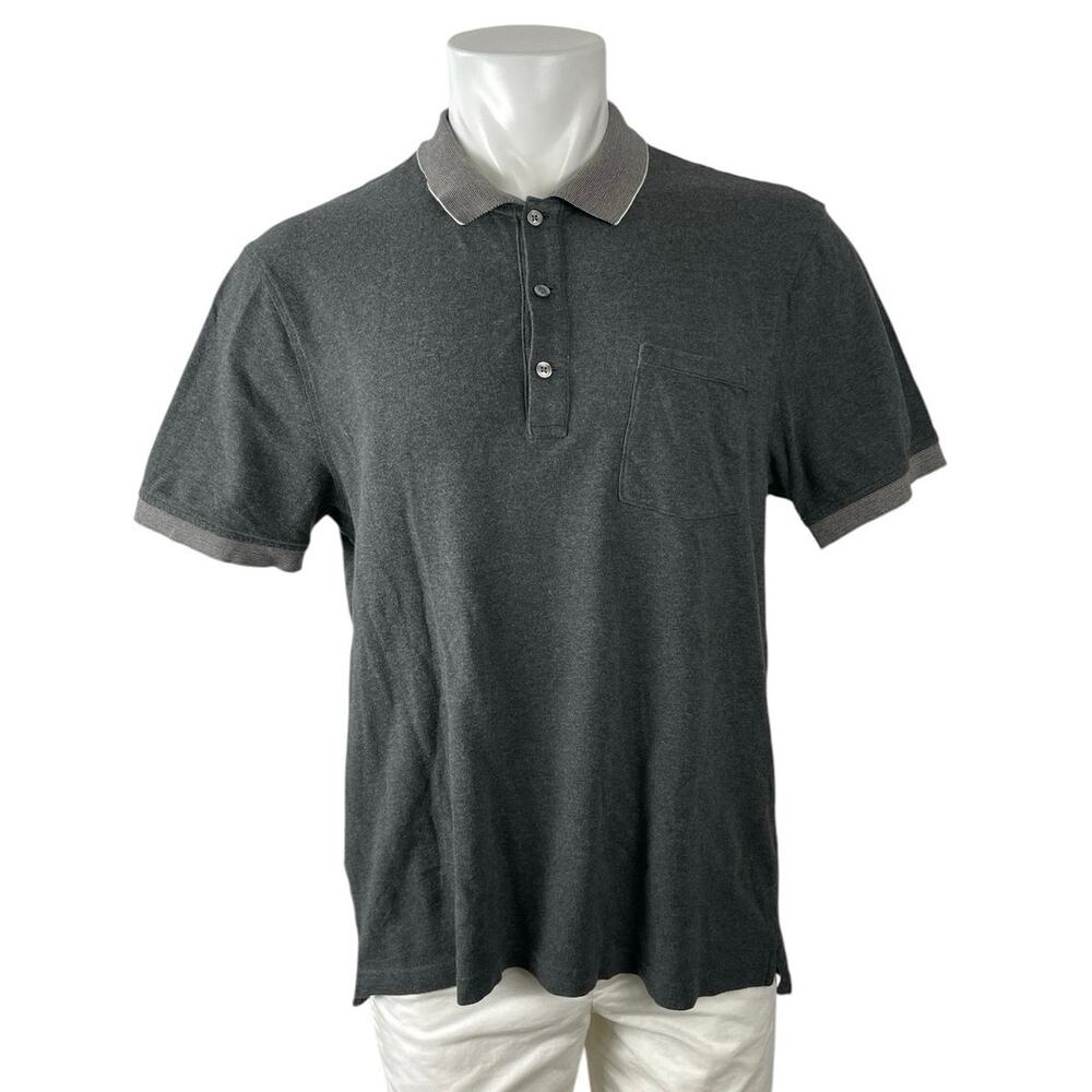 J.Crew Stretch Pique Men's Black Short Sleeve Pocket Golf Polo Shirt Top Size L